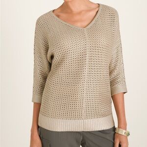 V-Neck Open-Stitch Pullover Sweater